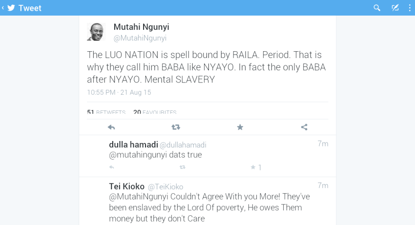 mutahi ngunyi tweet raila luo