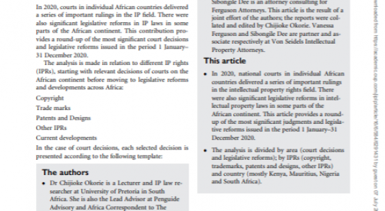 Africa intellectual property decisions and legislative reforms round-up 2020