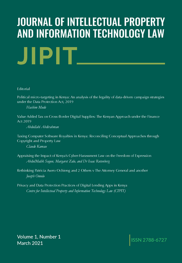 Cover of Vol. 1 No. 1 (2021) – The Journal of Intellectual Property and Information Technology Law