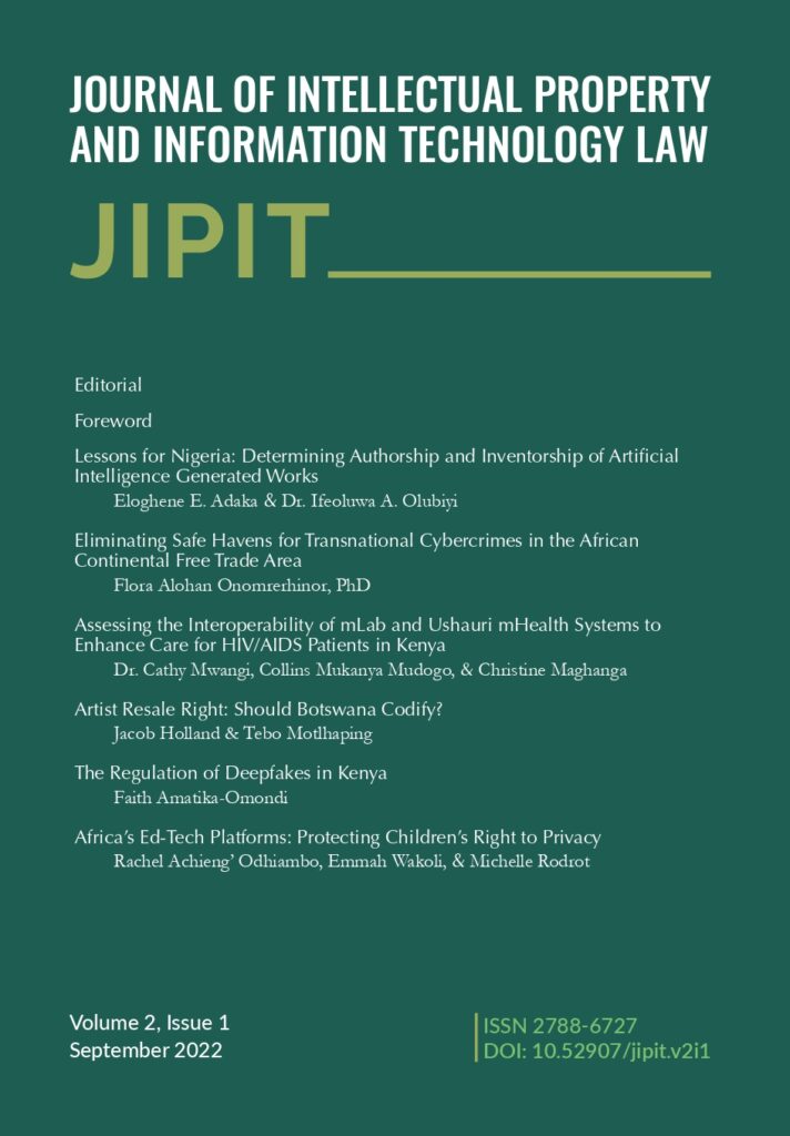 Cover of Vol. 2 No. 1 (2022) – The Journal of Intellectual Property and Information Technology Law