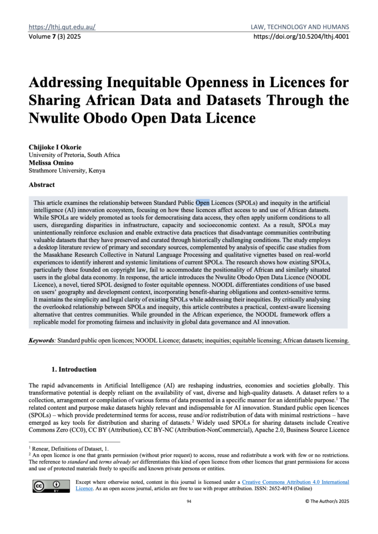Addressing Inequitable Openness in Licences for Sharing African Data and Datasets Through the Nwulite Obodo Open Data Licence