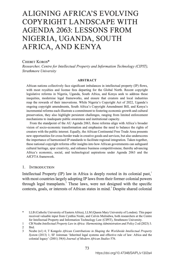 Cover of Aligning Africa’s evolving copyright landscape with Agenda 2063: Lessons from Nigeria, Uganda, South Africa, and Kenya