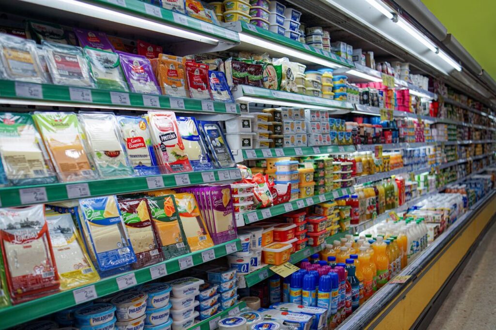 Branded products on supermarket shelves